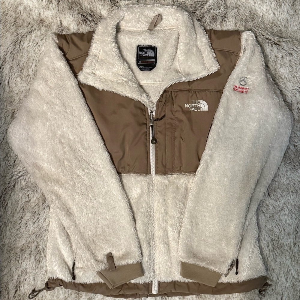 The North Face Cream and Brown Fleece Jacket